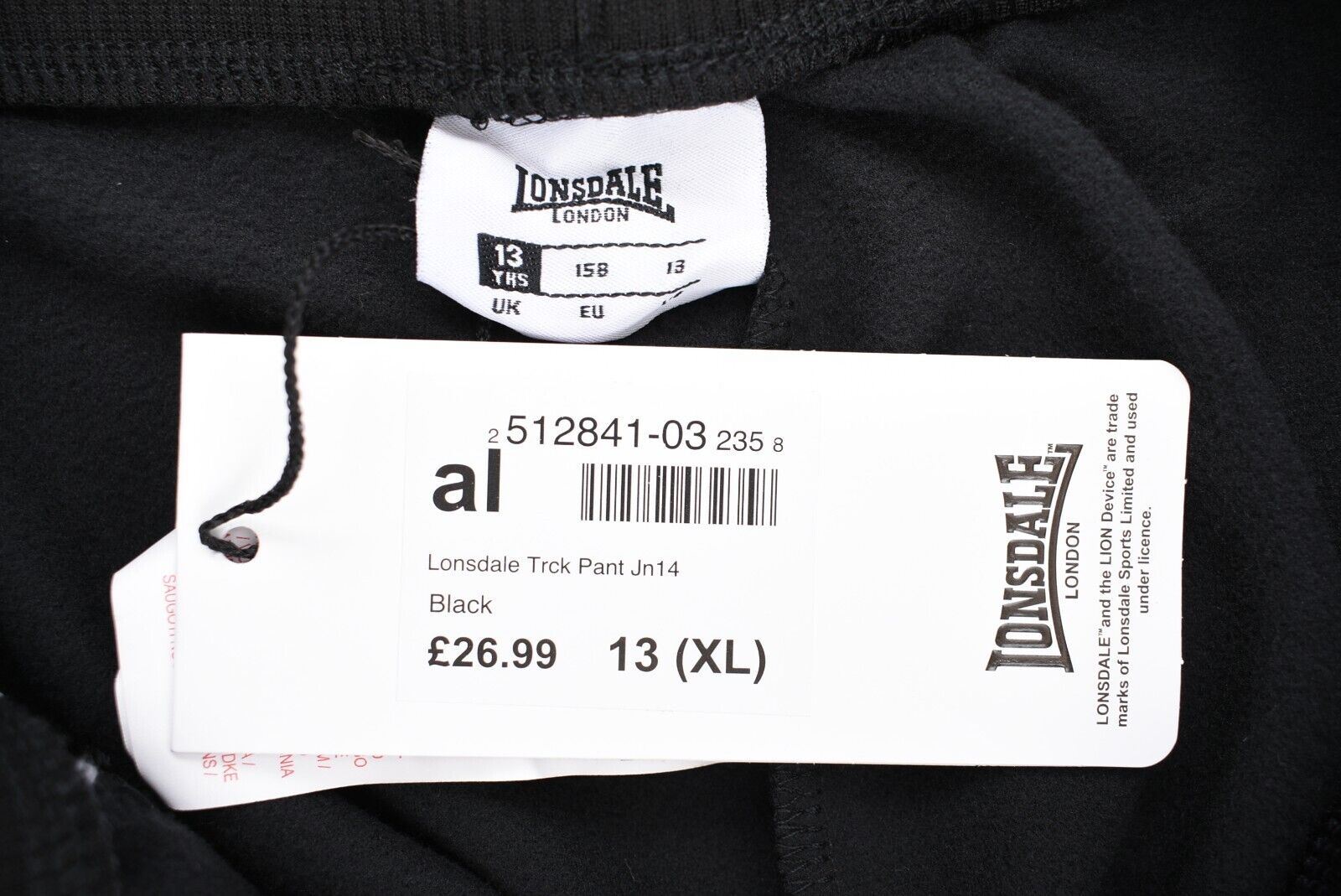 LONSDALE Girls Kids Track Pants, Joggers, Black/White, size 13 years