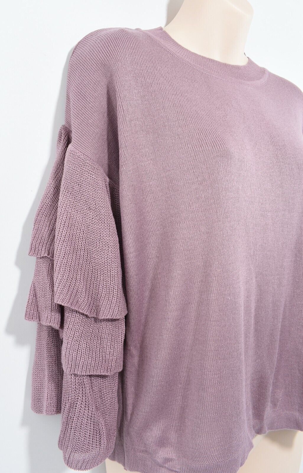 DEREK HEART Womens Knitted Top, Jumper, Tiered Sleeves, Purple, size SMALL