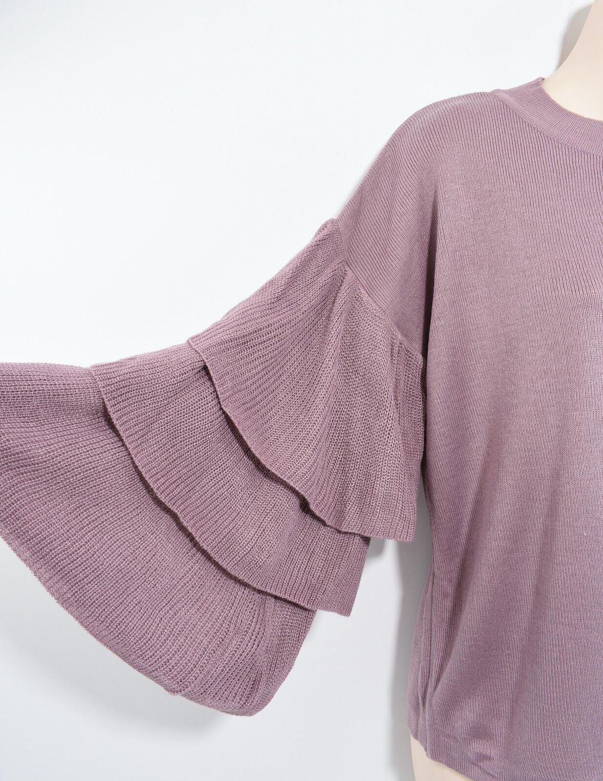 DEREK HEART Womens Knitted Top, Jumper, Tiered Sleeves, Purple, size SMALL