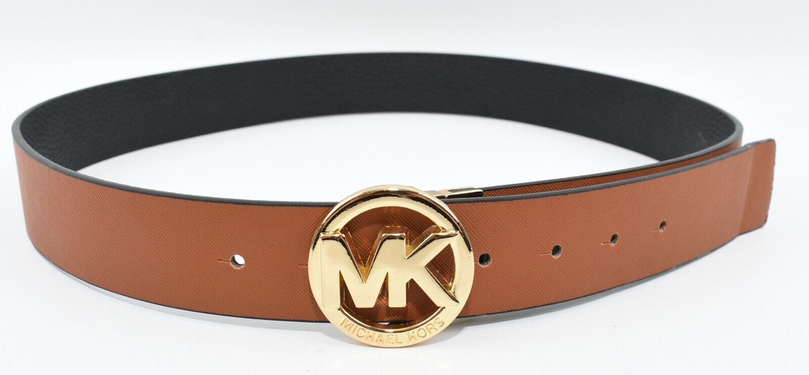 MICHAEL KORS Womens Gold Buckle Reversible Belt, Black/Brown, size L