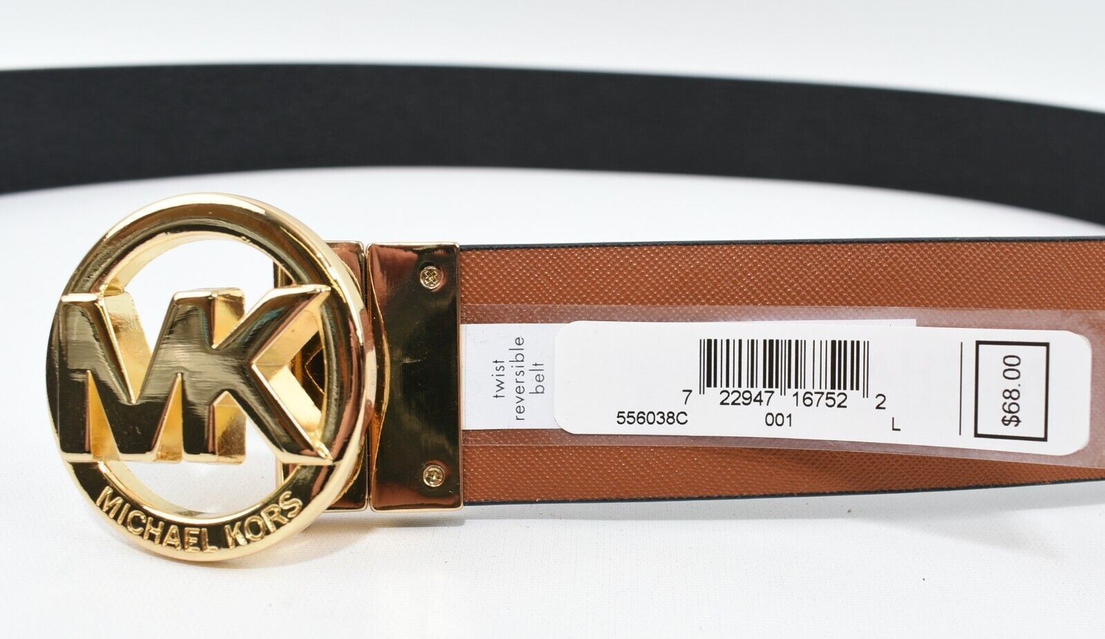 MICHAEL KORS Womens Gold Buckle Reversible Belt, Black/Brown, size L