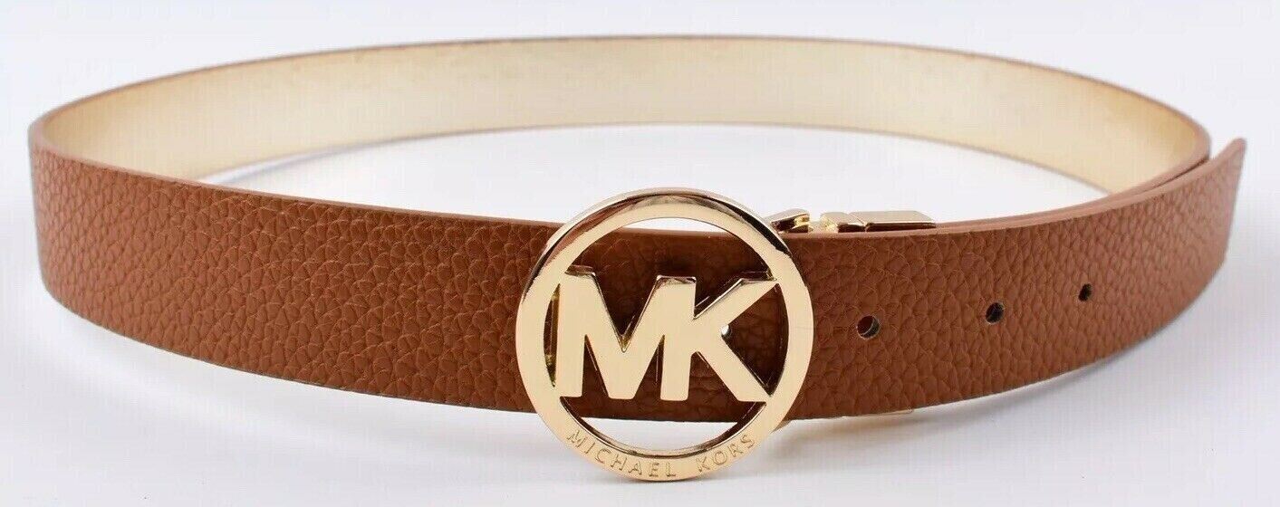 MICHAEL KORS Womens Gold Buckle Reversible Belt, Tan/Gold, size L