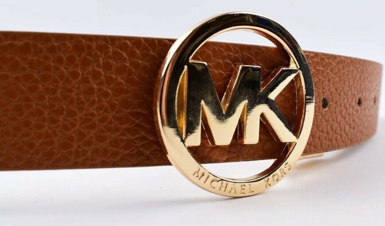 MICHAEL KORS Womens Gold Buckle Reversible Belt, Tan/Gold, size L