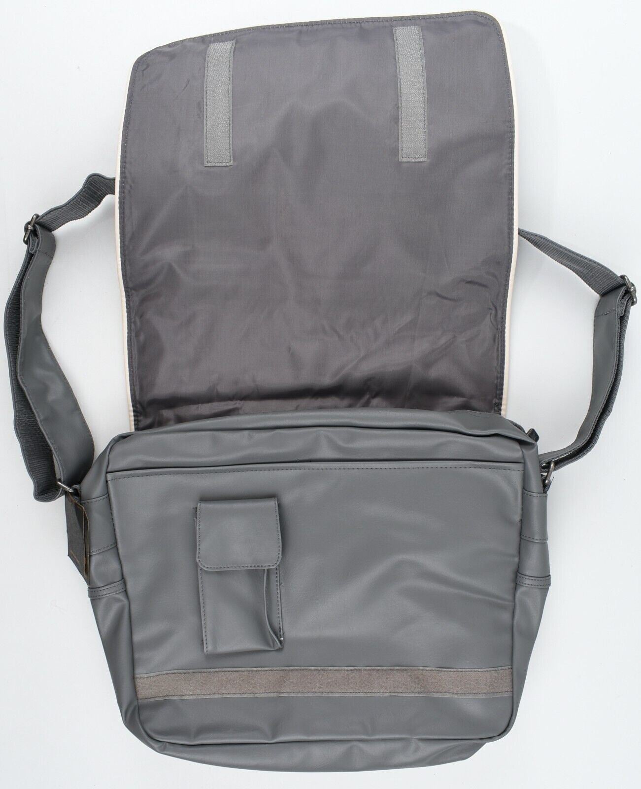 CONVERSE Flap Reporter Messenger Bag, Faux Leather, Charcoal Grey/Ivory