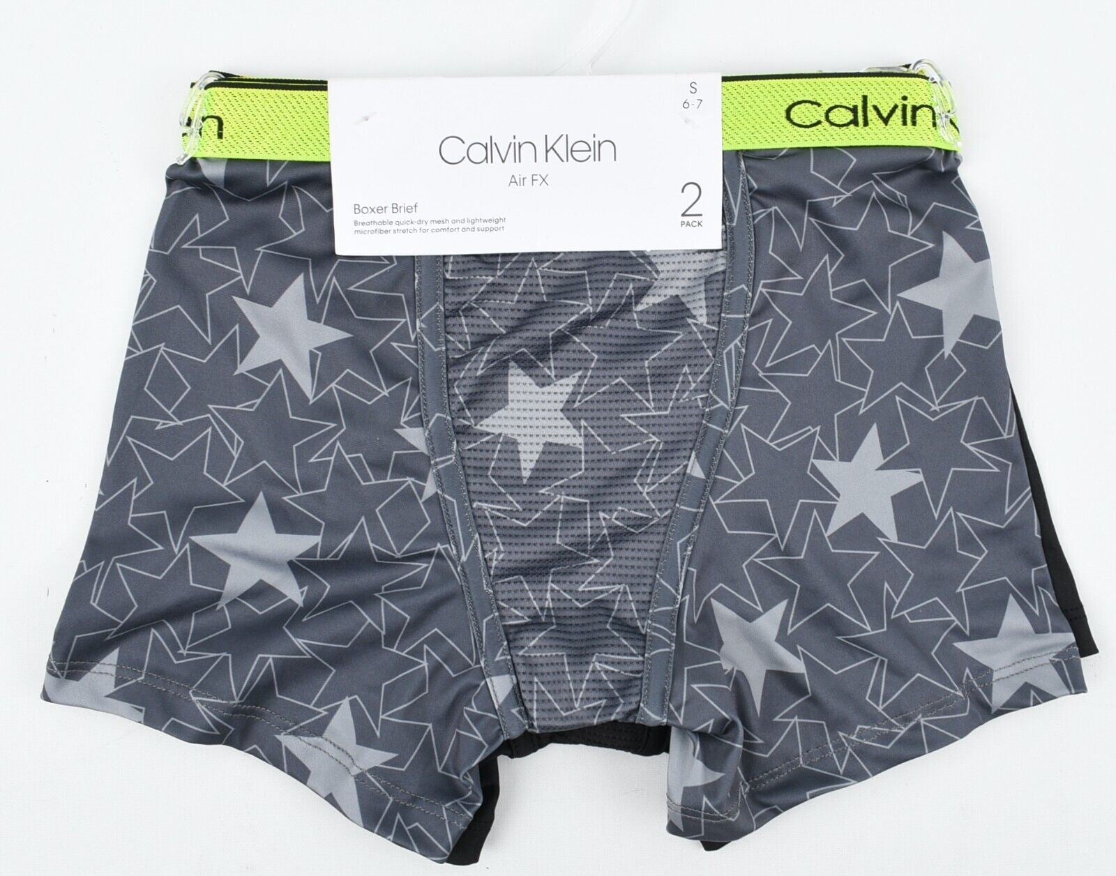 CALVIN KLEIN Boys AIR FX 2-pk Microfibre Boxer Briefs, Grey/Black size 6-7 years