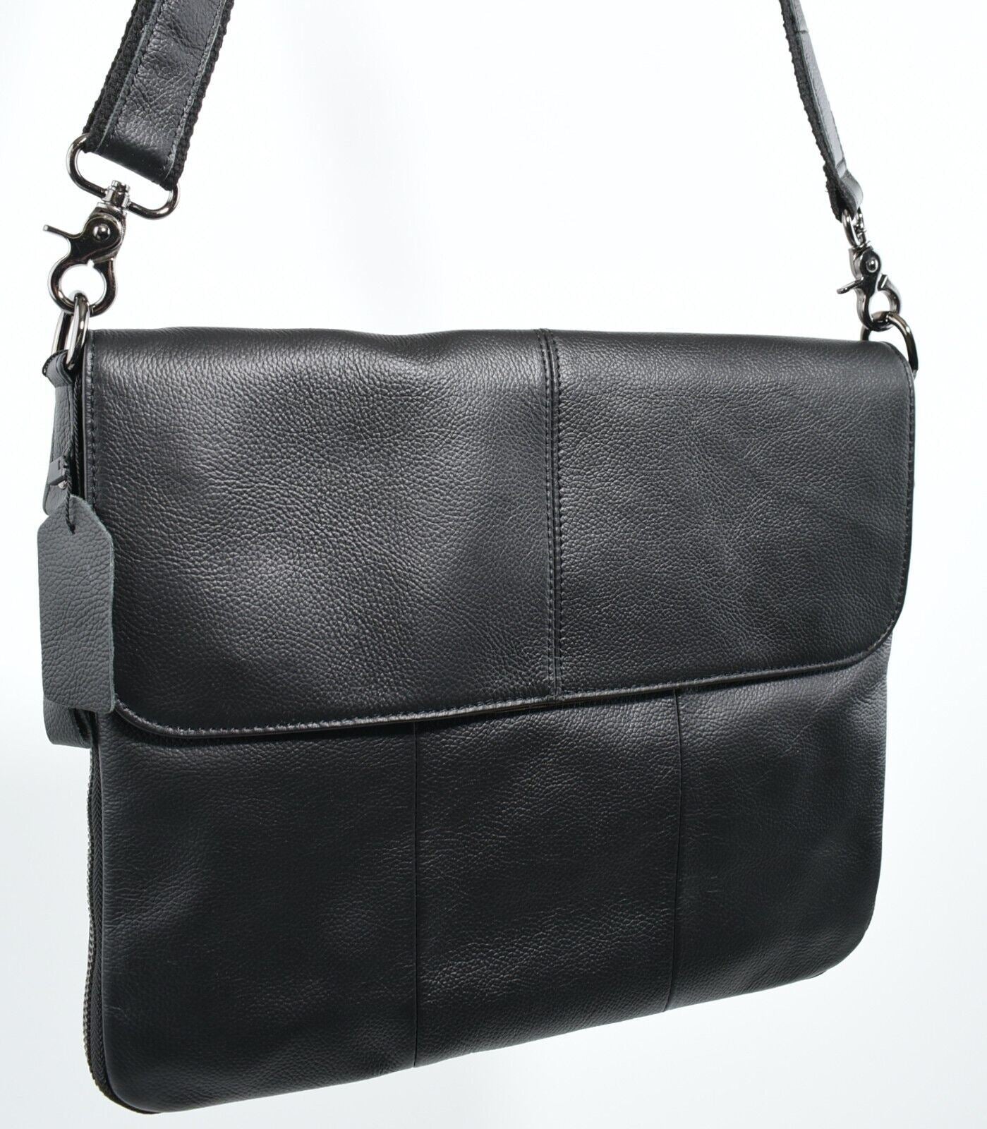 Genuine Cowhide Leather Messenger Bag /Crossbody /Shoulder Bag, Black