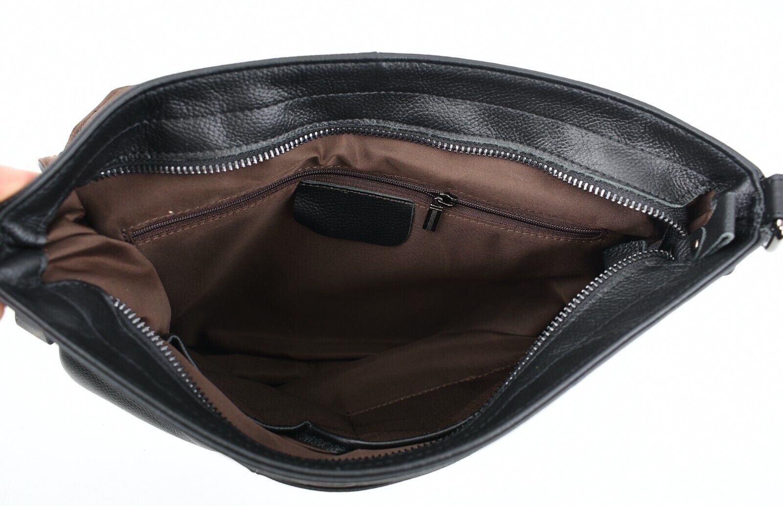 Genuine Cowhide Leather Messenger Bag /Crossbody /Shoulder Bag, Black