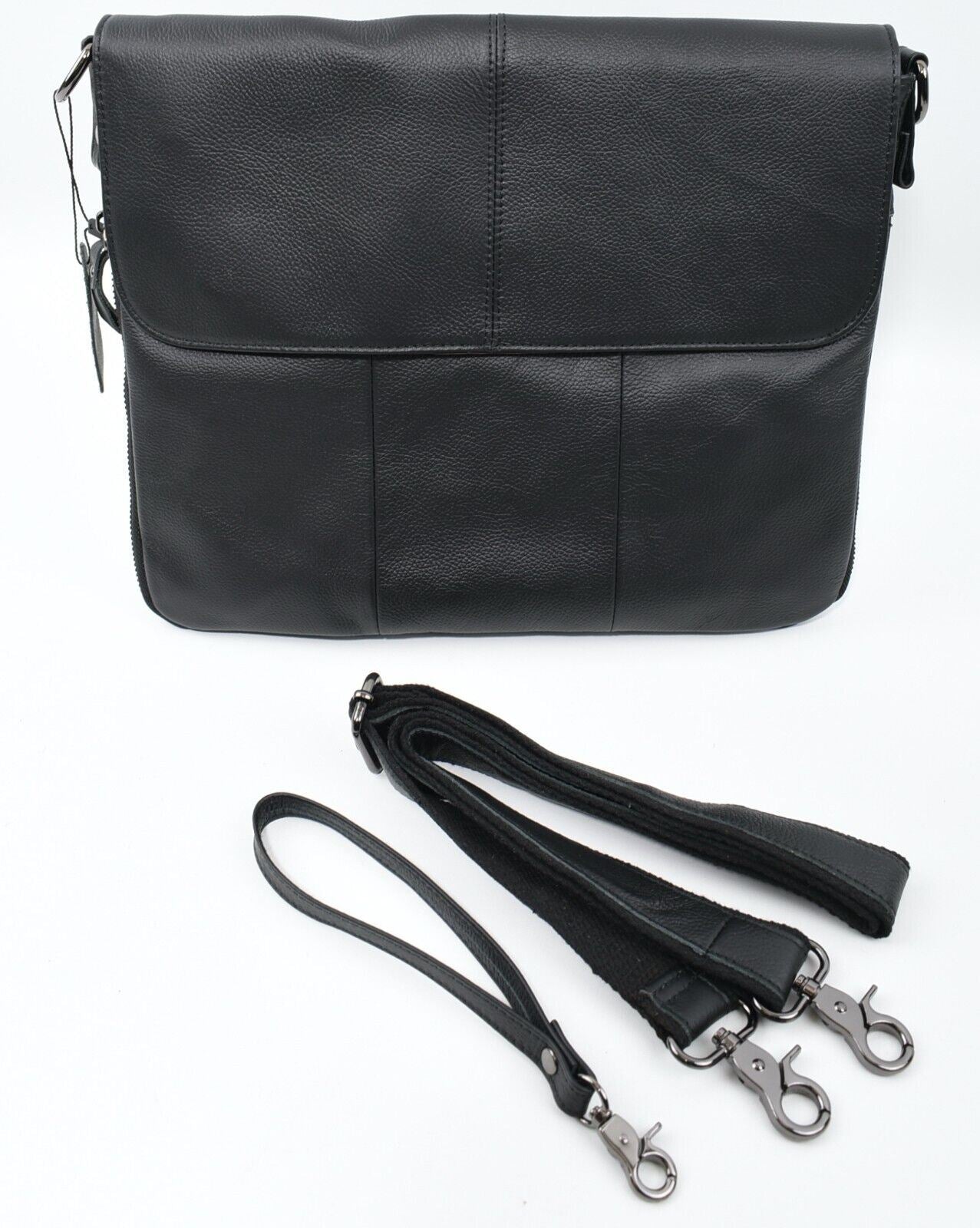 Genuine Cowhide Leather Messenger Bag /Crossbody /Shoulder Bag, Black