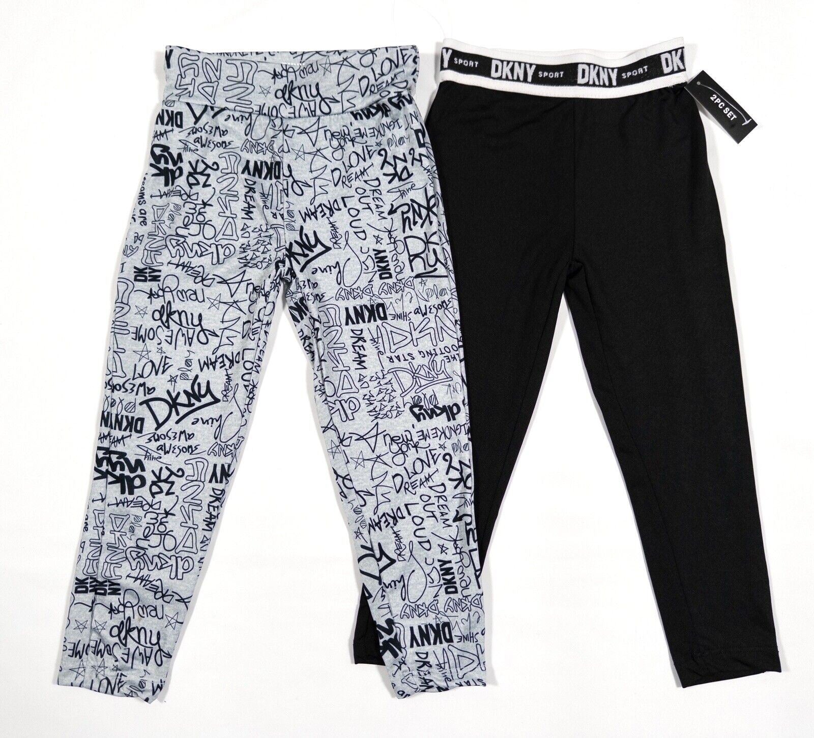 DKNY SPORT Kids Girls 2 peice set Leggings Grey and Black Size UK 4 Years