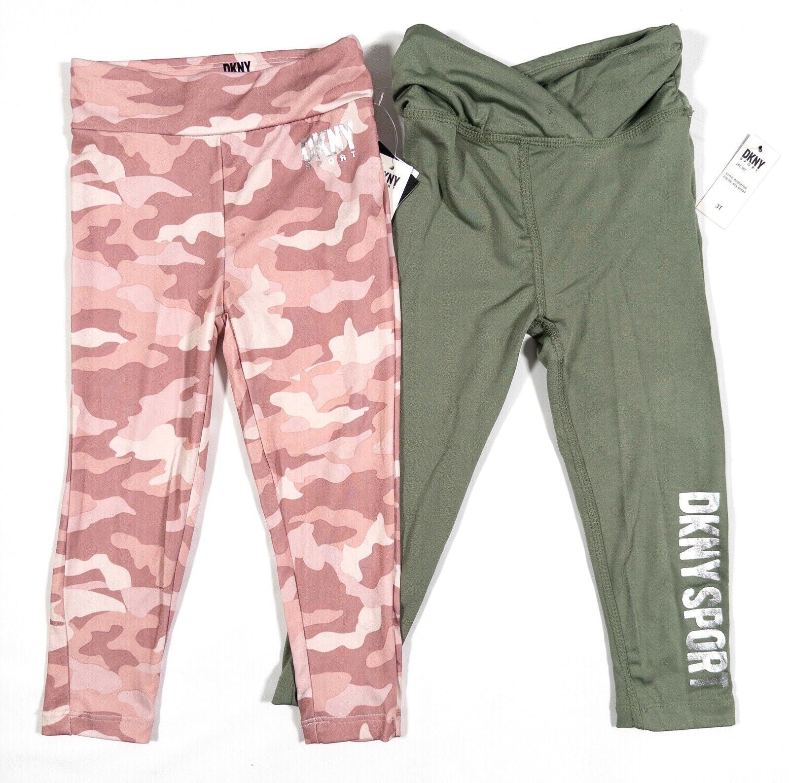 DKNY SPORT Kids Girls Green and Pink 2 peice set Leggings Size UK 3 Years
