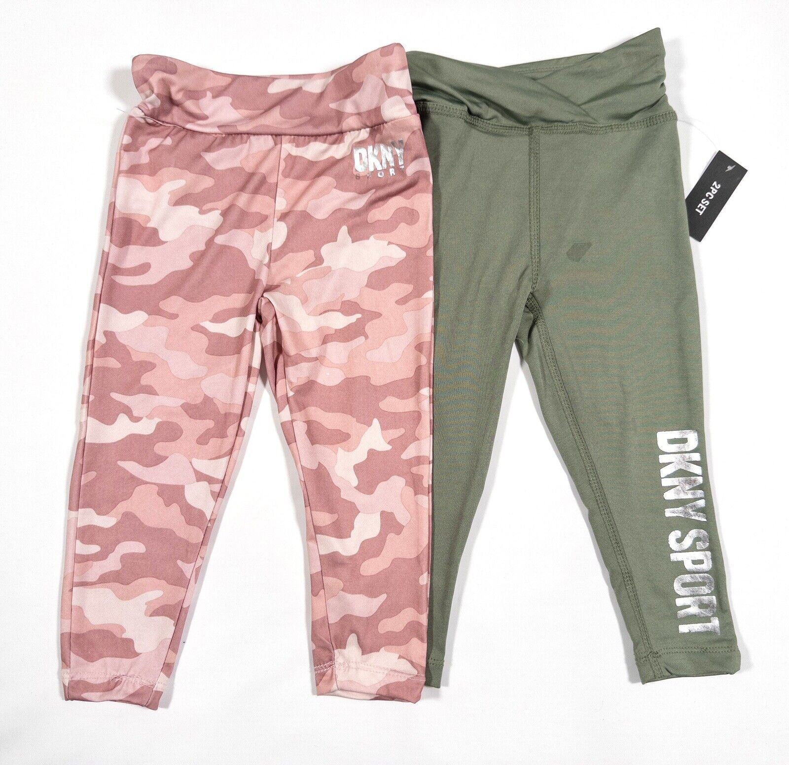 DKNY SPORT Kids Girls 2 peice set Leggings Green and Pink Size UK 2 Years