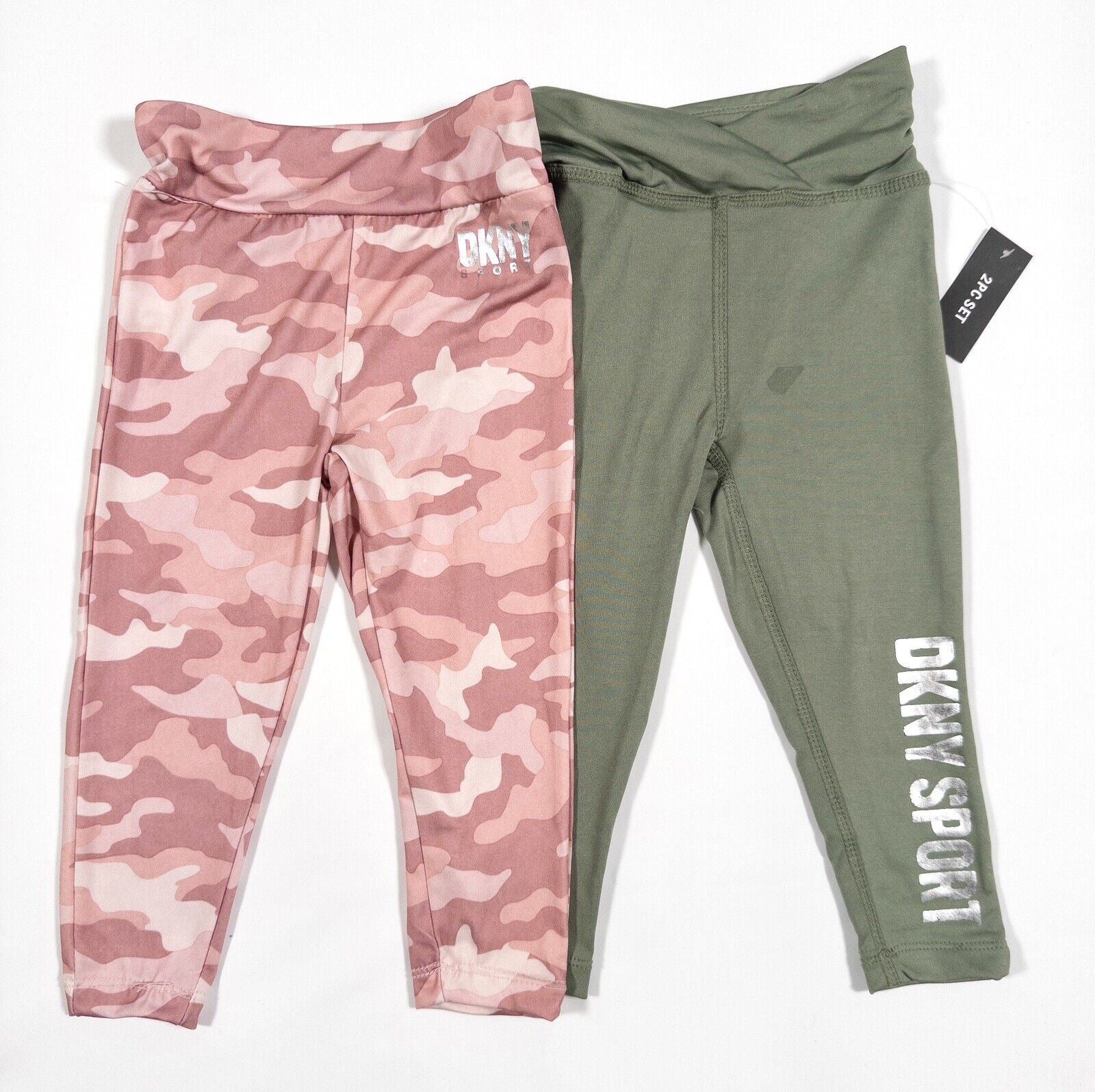 DKNY SPORT Kids Girls 2 peice set Leggings Green and Pink Size UK 2 Years