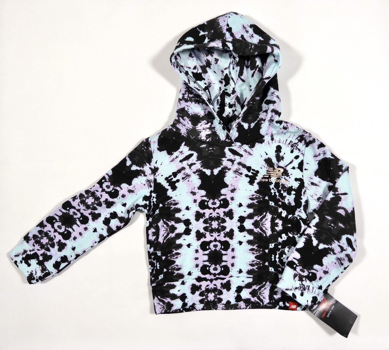 NEW BALANCE Kids Girls Hoodie Jumper Tie Dye Black Purple Green Size UK 4 Years