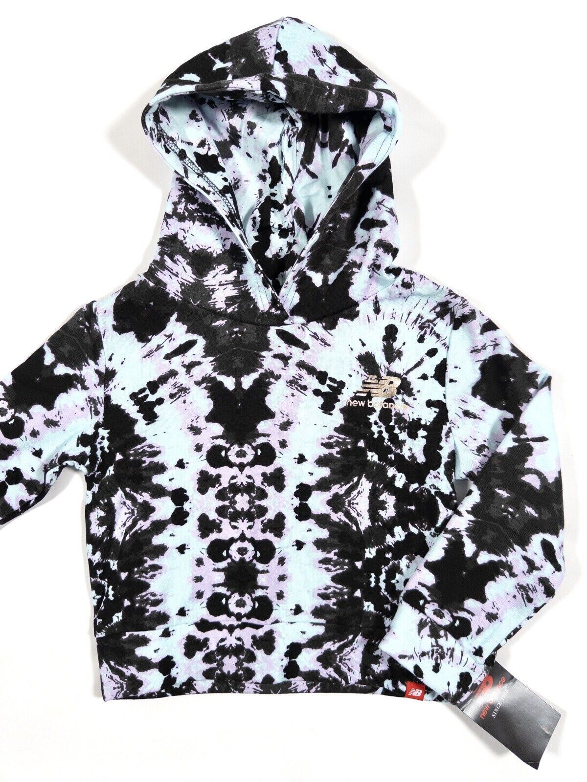NEW BALANCE Kids Girls Hoodie Jumper Tie Dye Black Purple Green Size UK 4 Years