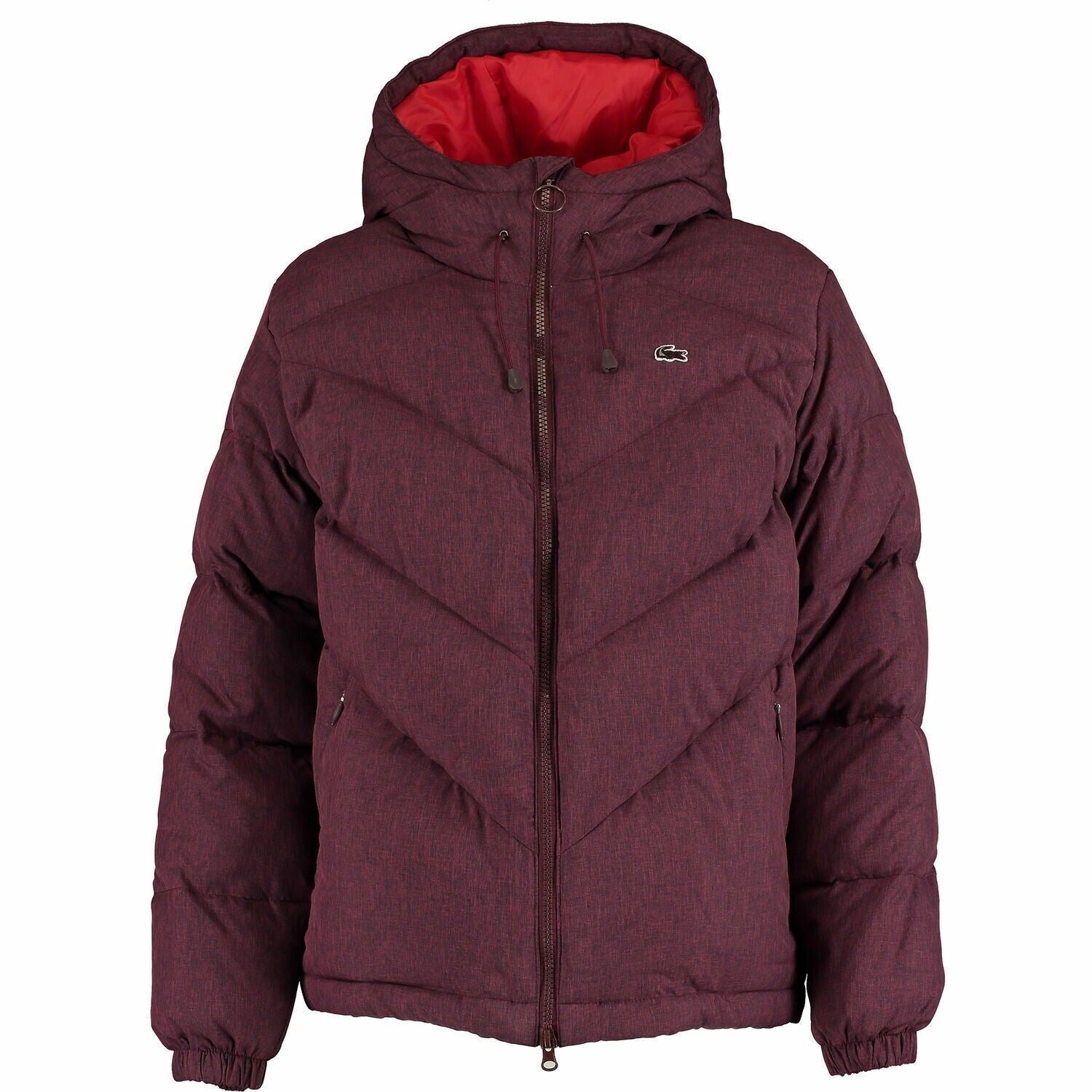 LACOSTE LIVE! Womens Down Padded Hooded Jacket Coat, Maroon Red, size L
