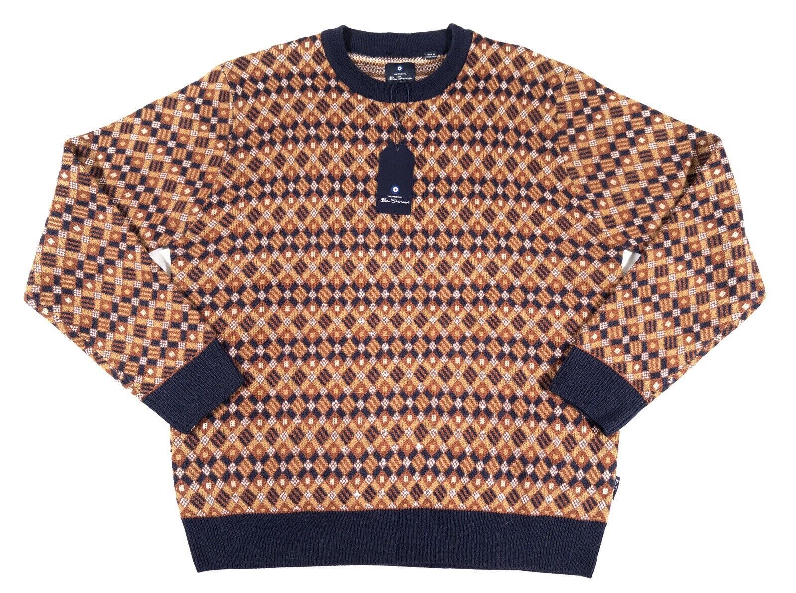 BEN SHERMAN Men's Brown Jumper Patterned Size UK XL Extra Large