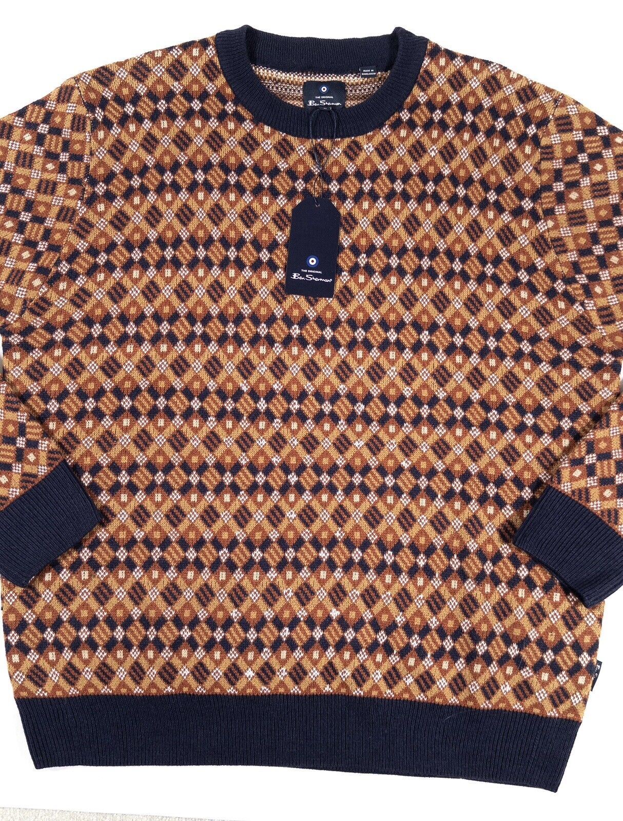 BEN SHERMAN Men's Brown Jumper Patterned Size UK XL Extra Large