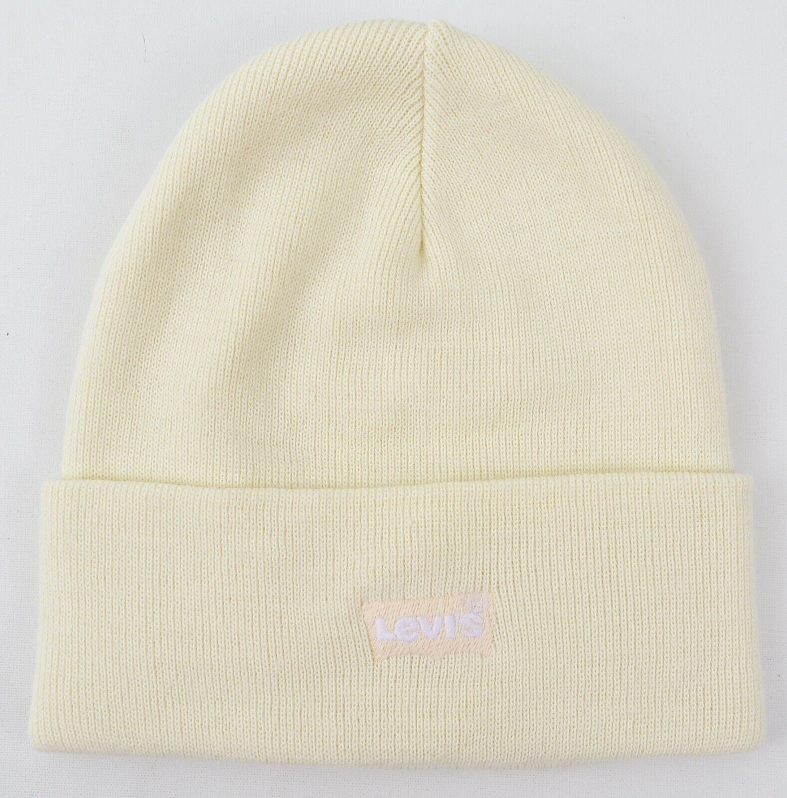 LEVIS Mens Womens Knitted Beanie Hat, Ecru