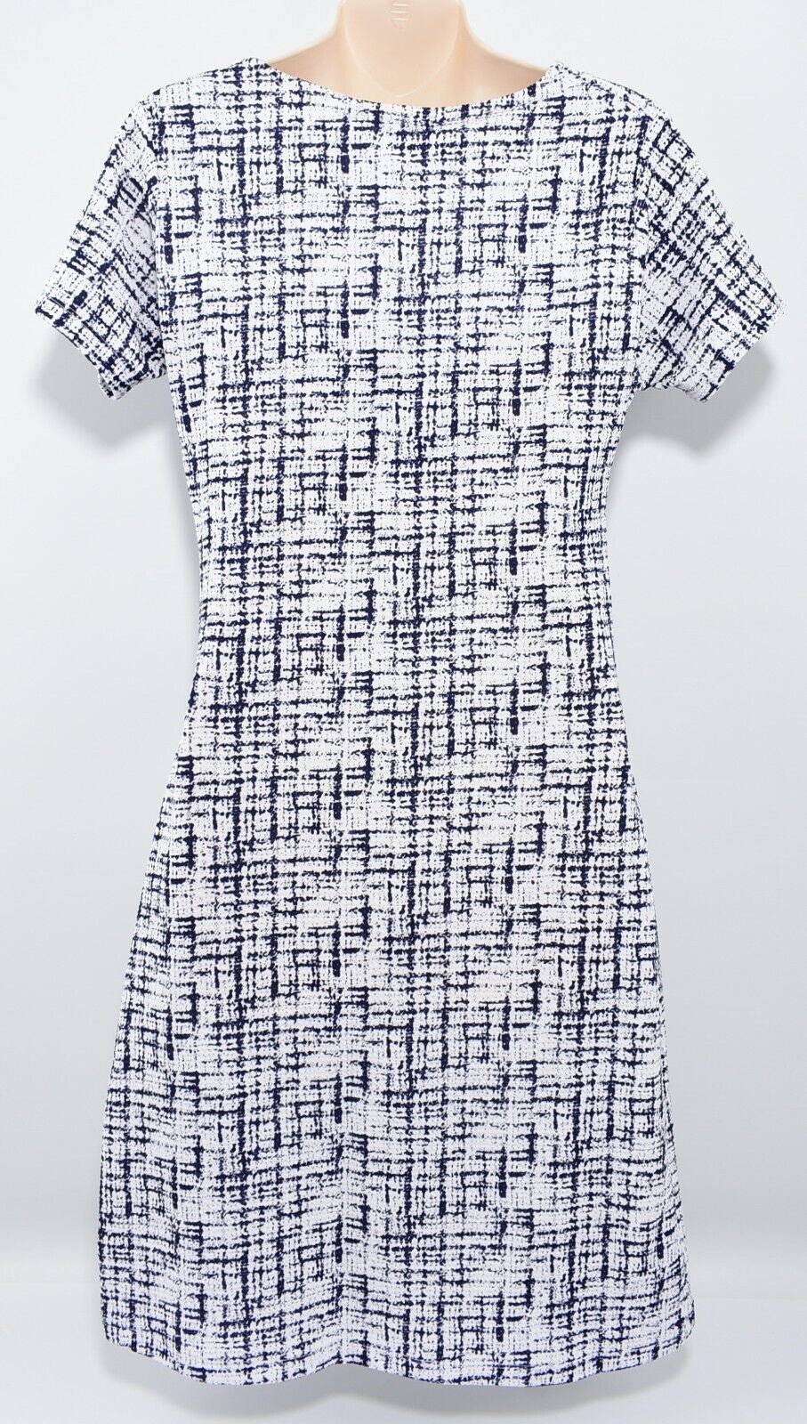SMASHED LEMON Womens Short Sleeve Abstract Print Dress, White/Navy, size UK 12