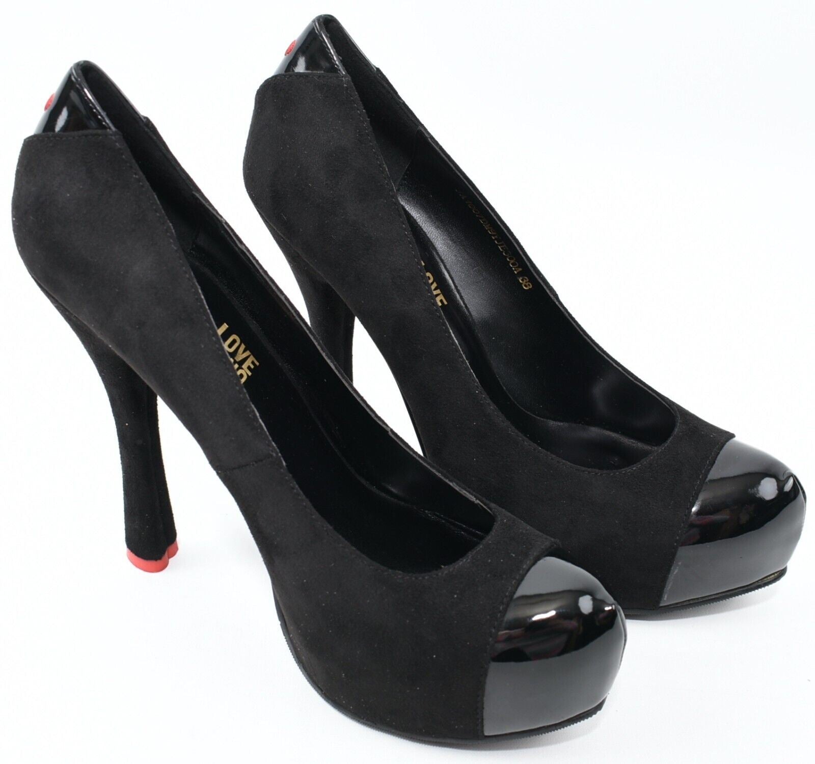 LOVE MOSCHINO Womens Faux Suede Heels Shoes, Black, size UK 5 /EU 38