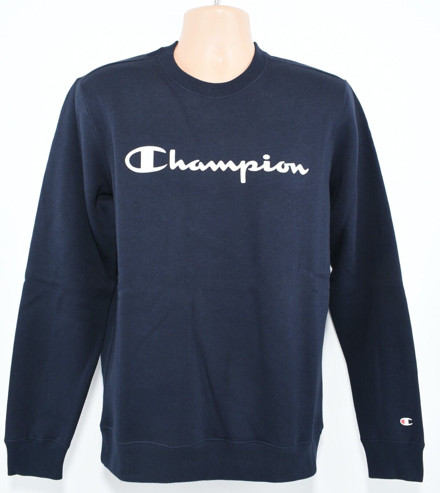 CHAMPION Mens Crew Neck Sweatshirt, Navy Blue, size LARGE