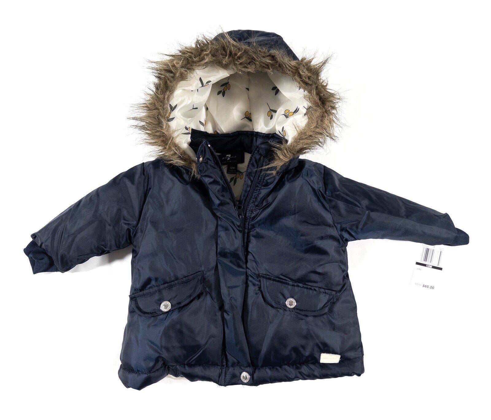 7 FOR ALL MANKIND Infant Girls Blue 3 piece set Coat Trousers Top Size UK 12m