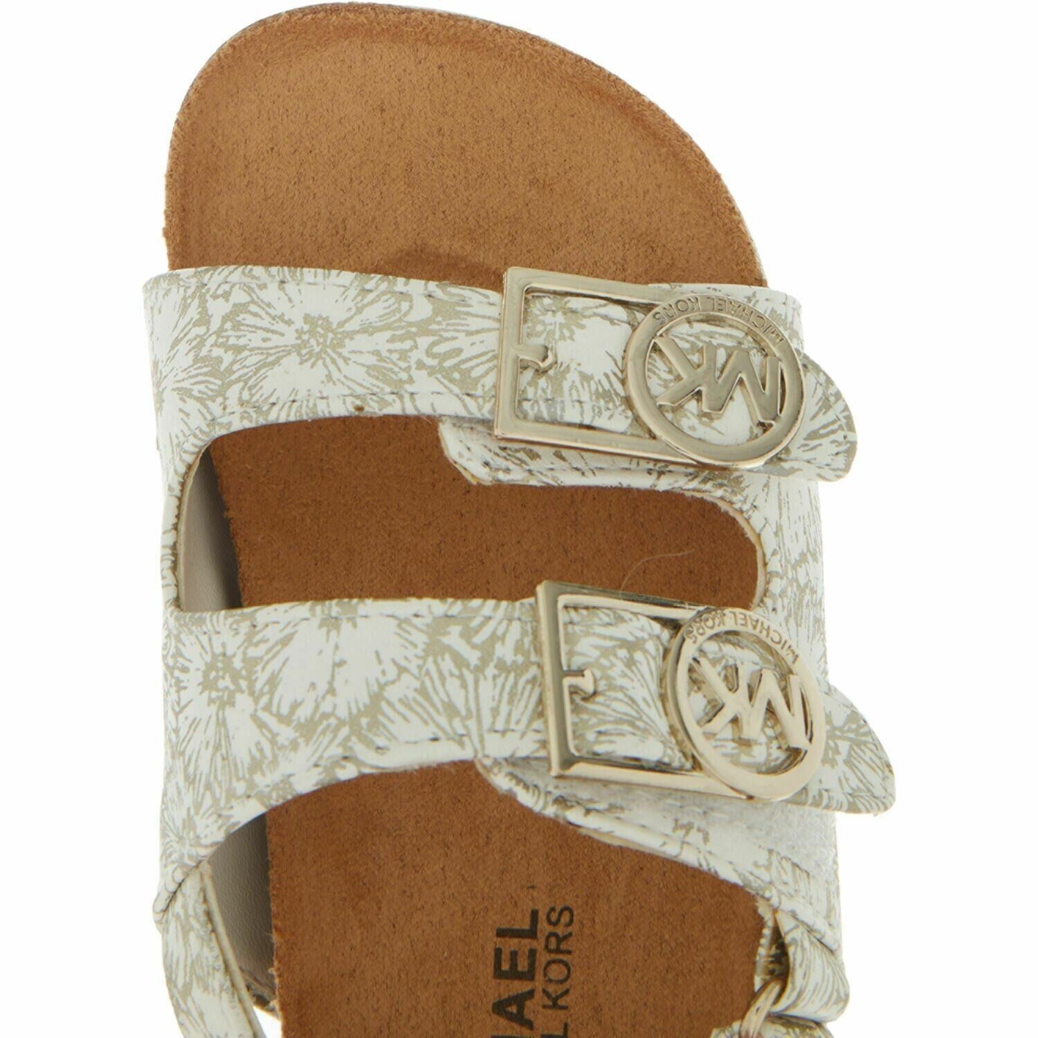MICHAEL KORS Girls Kids PERNA 2 Sandals, White/Gold Floral Print, UK kids 10.5