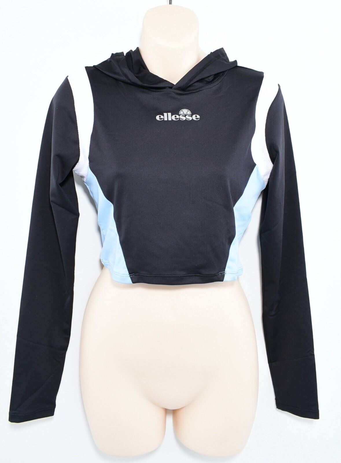 ELLESSE x Lucy Mecklenburgh Womens RICCIO Hooded Crop Top, Black, size UK 10