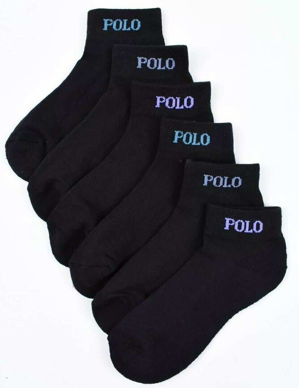 POLO RALPH LAUREN Womens 6-pack Trainer Sport Socks, Black, size UK 4-7