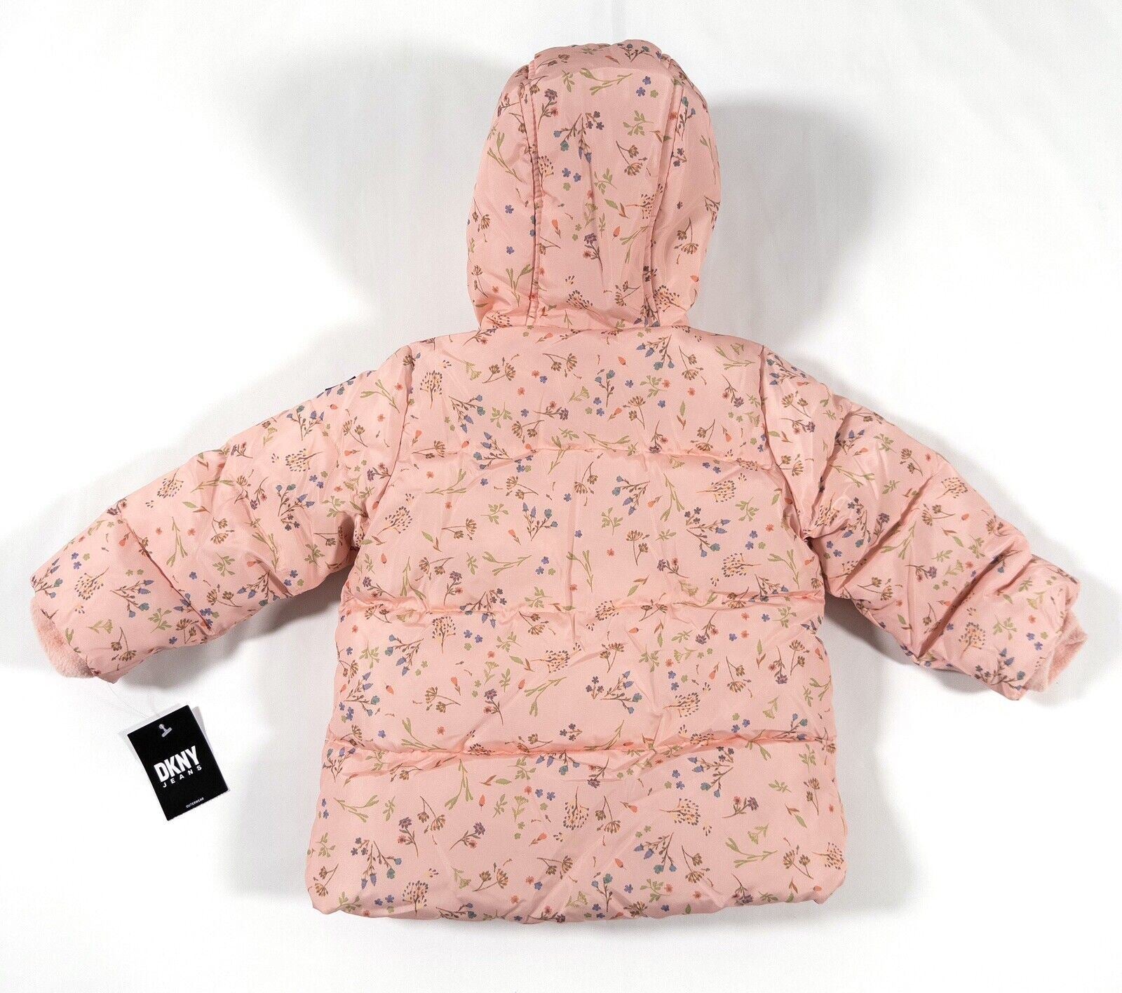 DKNY JEANS Baby Girl Pink Floral Coat Hooded Size UK 18 Months