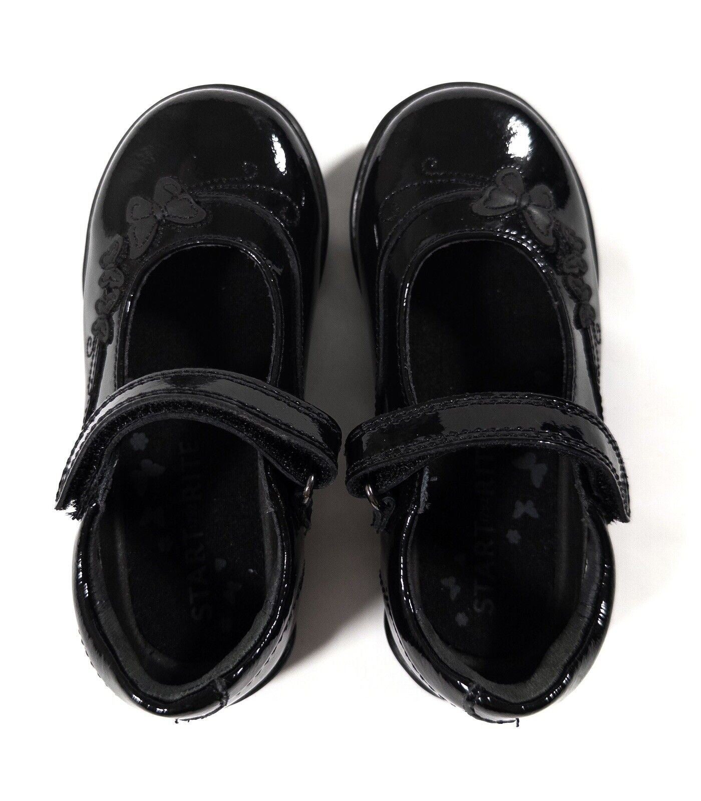 START RITE Kids Girls Black Patent School Shoes Butterflies Design Size UK 7 F