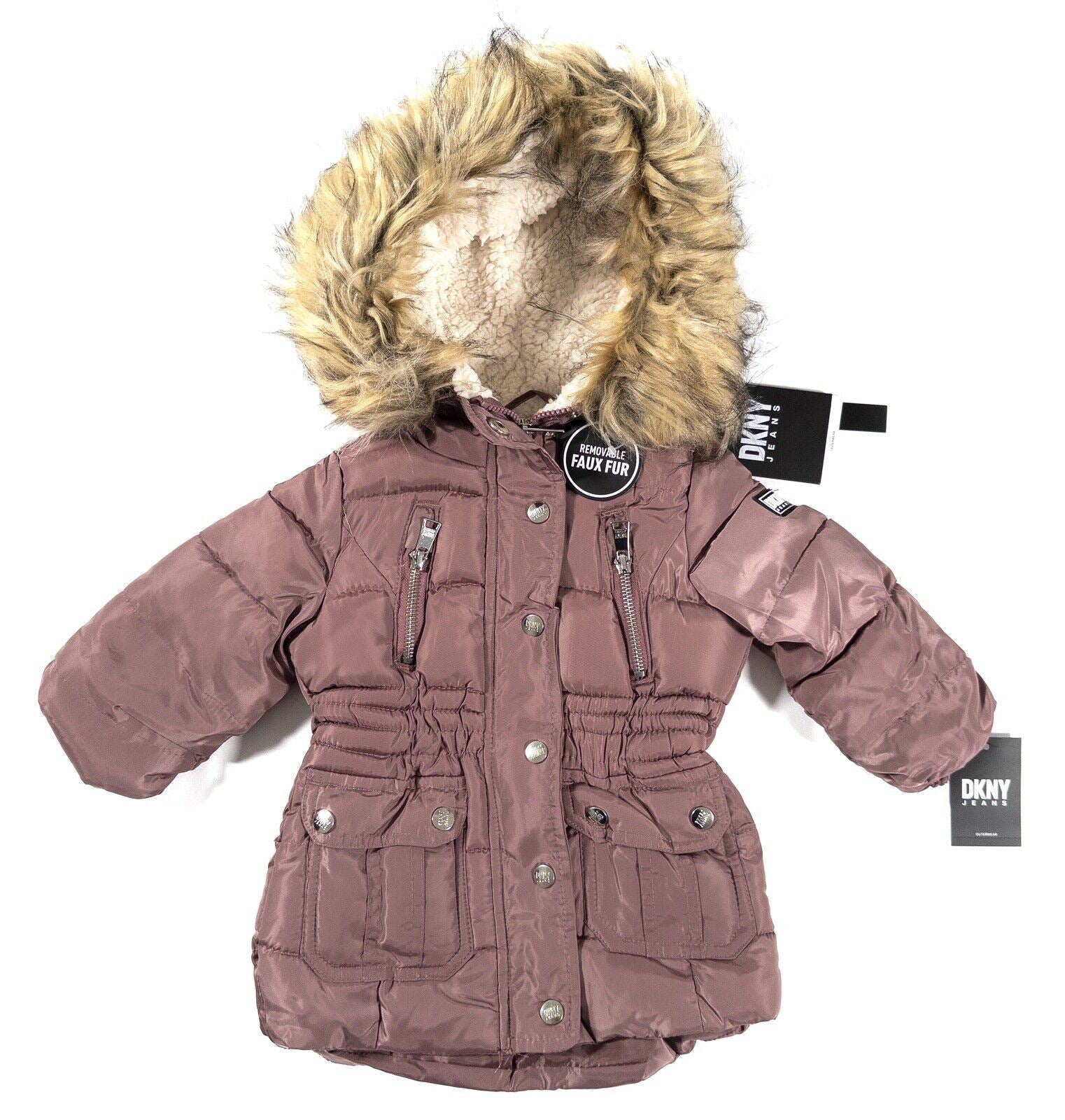 DKNY JEANS Baby Girls Hooded Purple Coat Size UK 12 Months