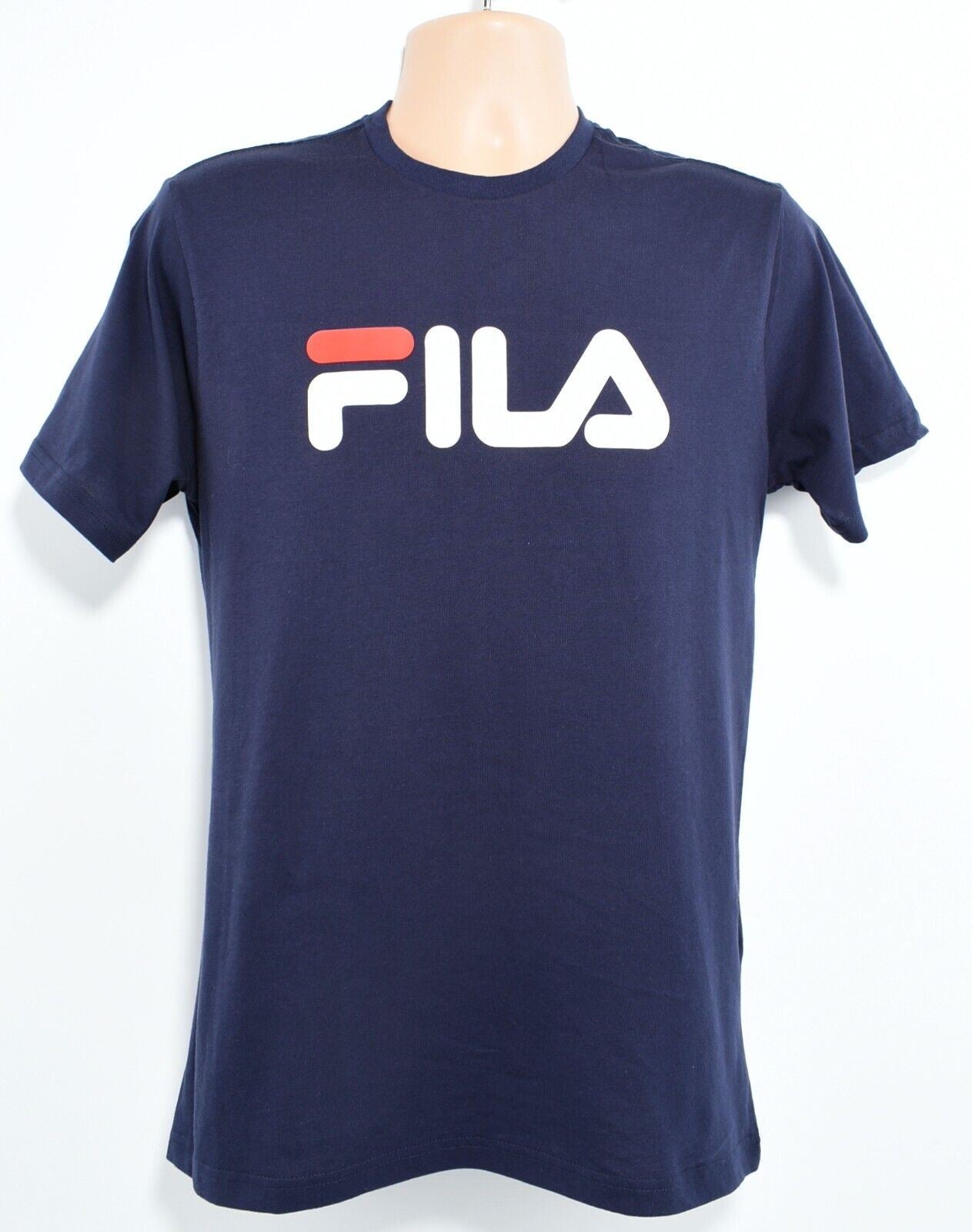 FILA Mens Crew Neck Short Sleeve Logo T-shirt, Navy Blue, size SMALL