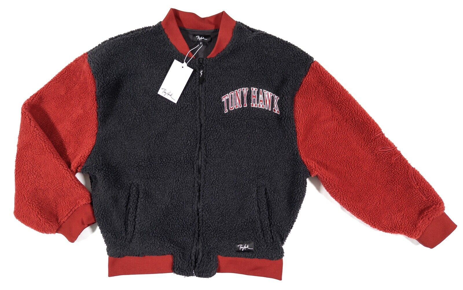 TONY HAWK Men's Varsity Bomber Jacket Fleece Black Red Size UK Medium