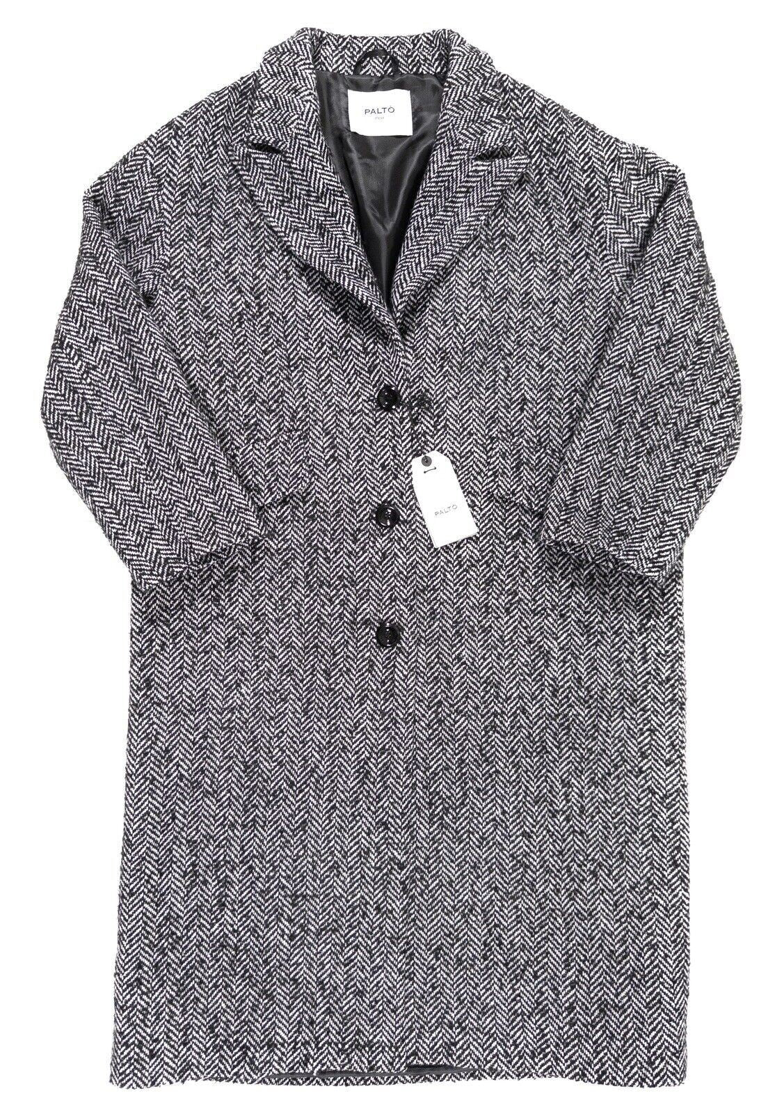 PALTO ITALIA Women's Zig Zag Pattern Black White Coat Jacket Wool Size UK 12