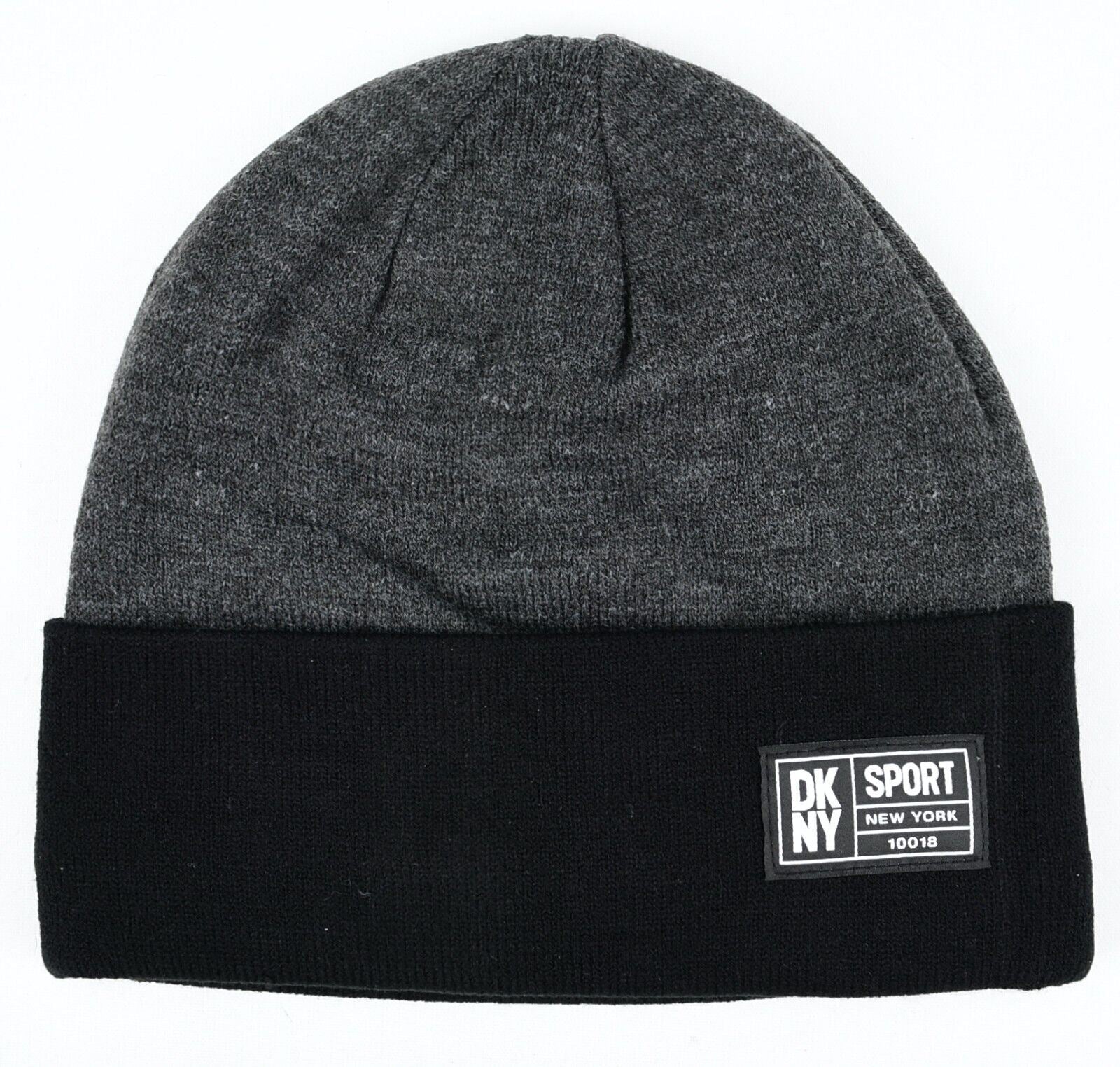 DKNY SPORT Mens Womens Knitted Beanie Hat, Fleece Lined, Grey/Black