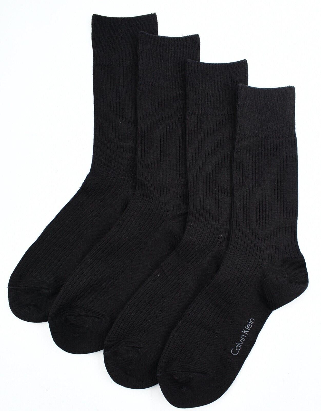 CALVIN KLEIN Mens 4-pack Ribbed Crew Socks, Black, Gift Boxed, size UK 6.5-11