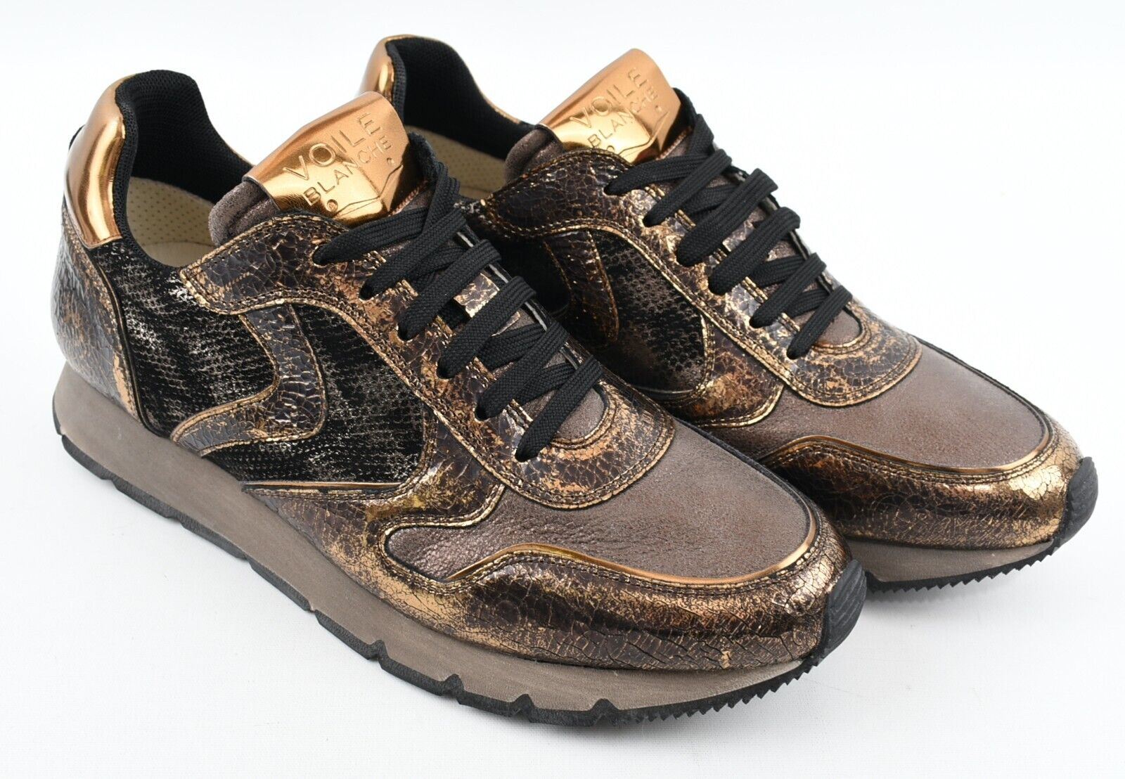VOILE BLANCHE Womens JULIA Bronze/Brown Trainers, Cracked/Goat/Snake, size UK 7