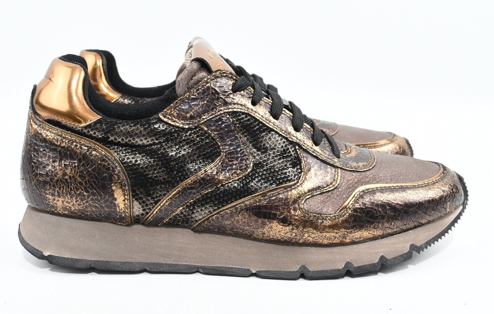 VOILE BLANCHE Womens JULIA Bronze/Brown Trainers, Cracked/Goat/Snake, size UK 7