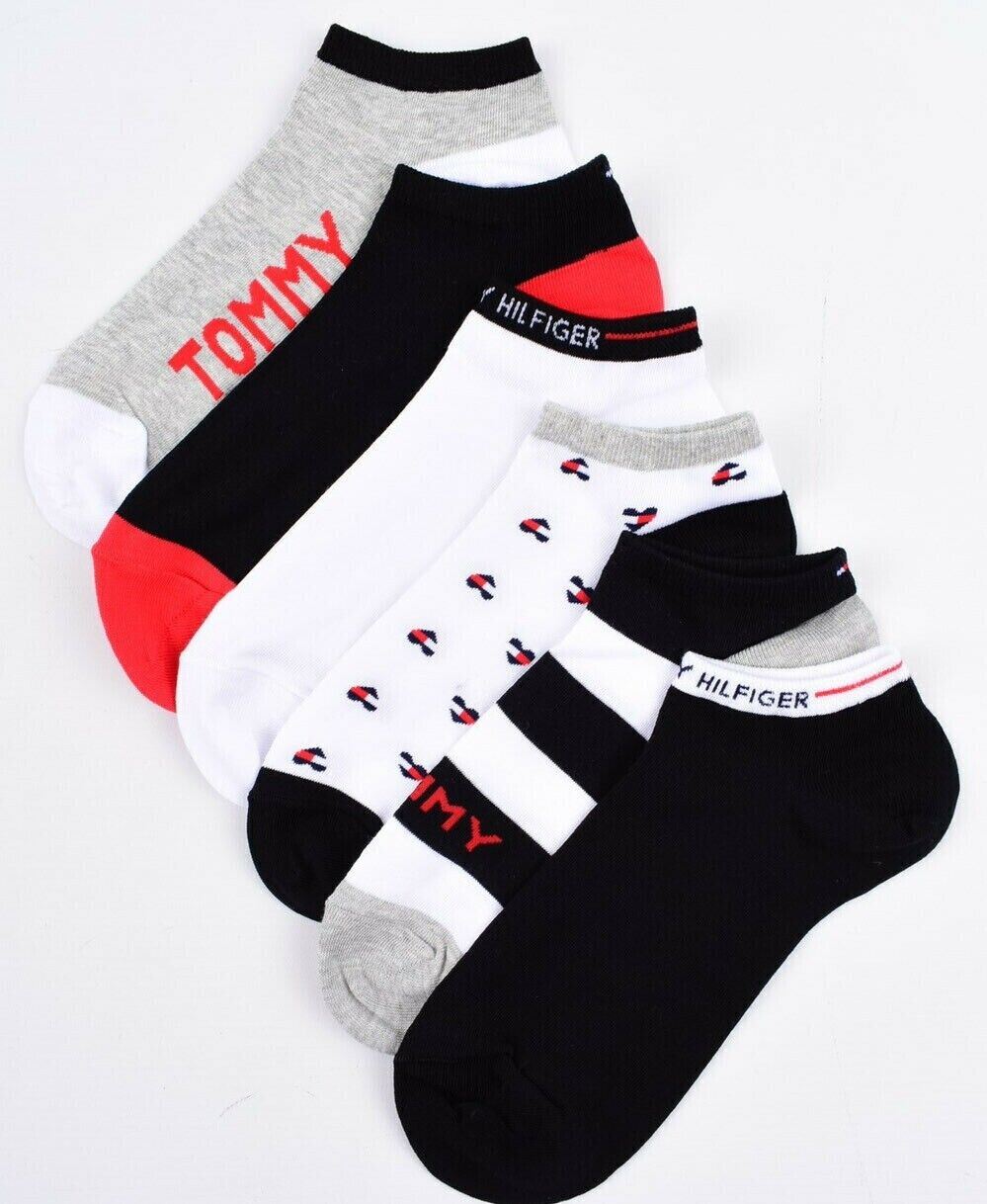 TOMMY HILFIGER Womens 6-pk Combed Cotton Trainer Socks, Multicolour, size UK 4-7