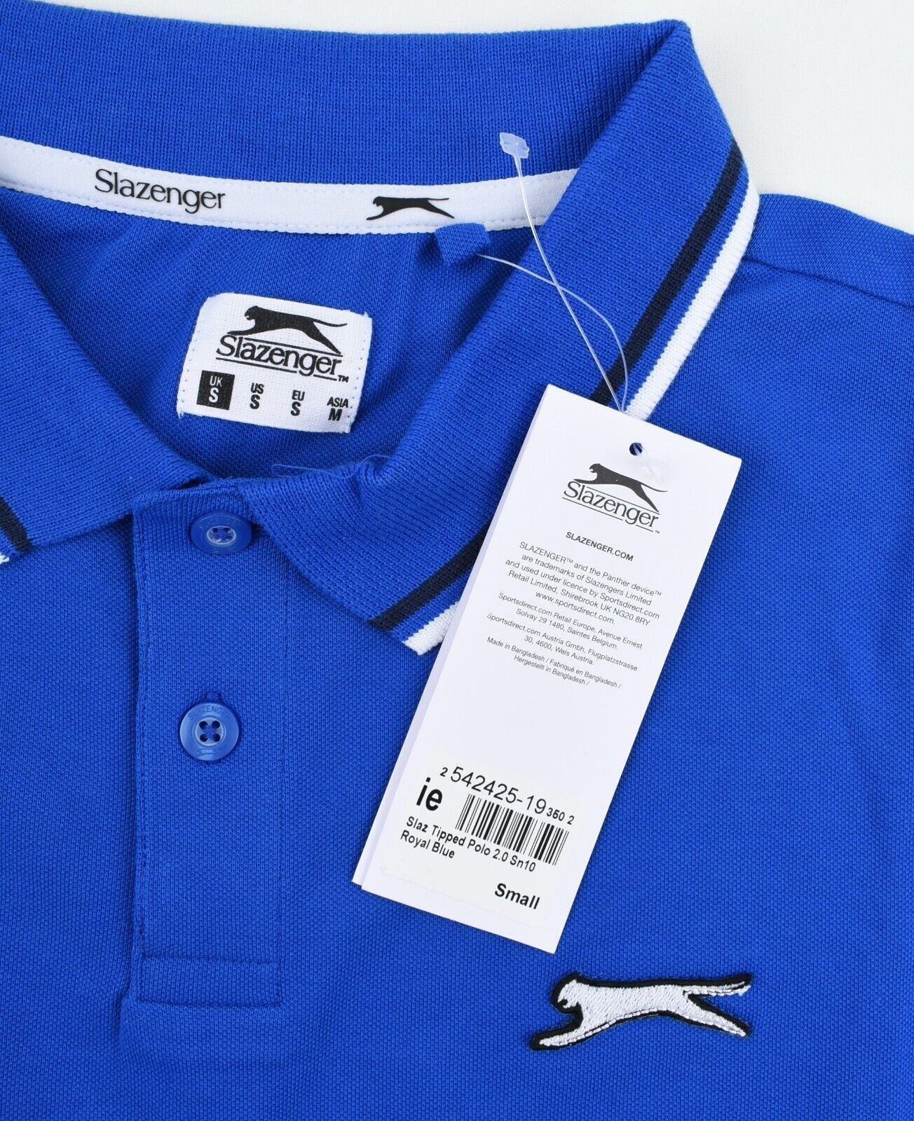 SLAZENGER Mens Tipped Polo 2.0, Short Sleeve, Royal Blue, size SMALL