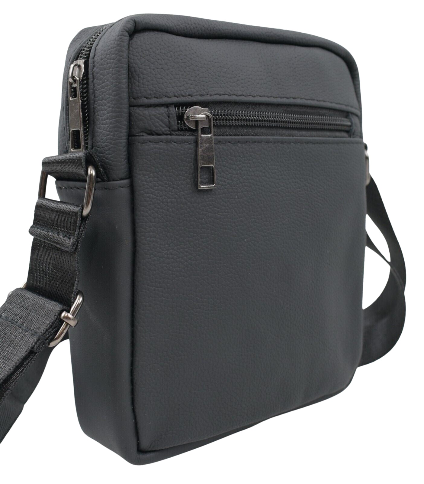 Men's Genuine Leather Small Crossbody Bag /Messenger, Matt Grain Finish, Black