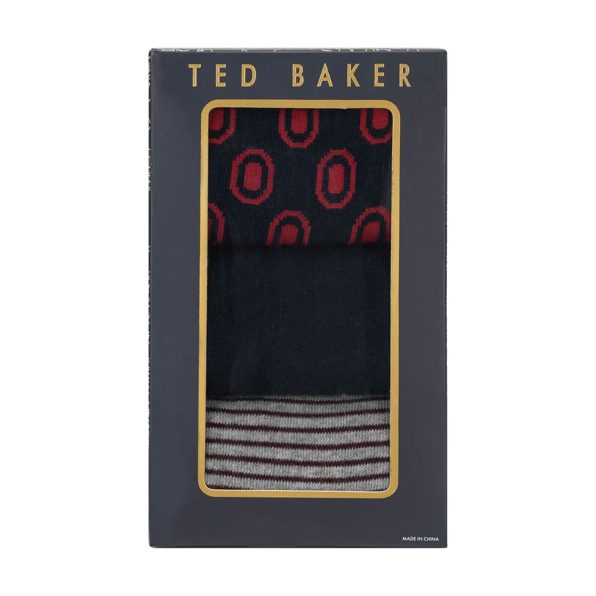 Ted Baker Mens Formal Crew Socks UK 7 - 11 Red tones Pack of 3 Cotton Blend