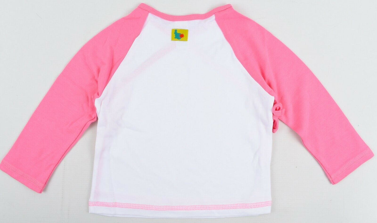GREEN RABBIT Girls Wrap Around Top, White/Pink, MADE IN UK, size 3-4 Years