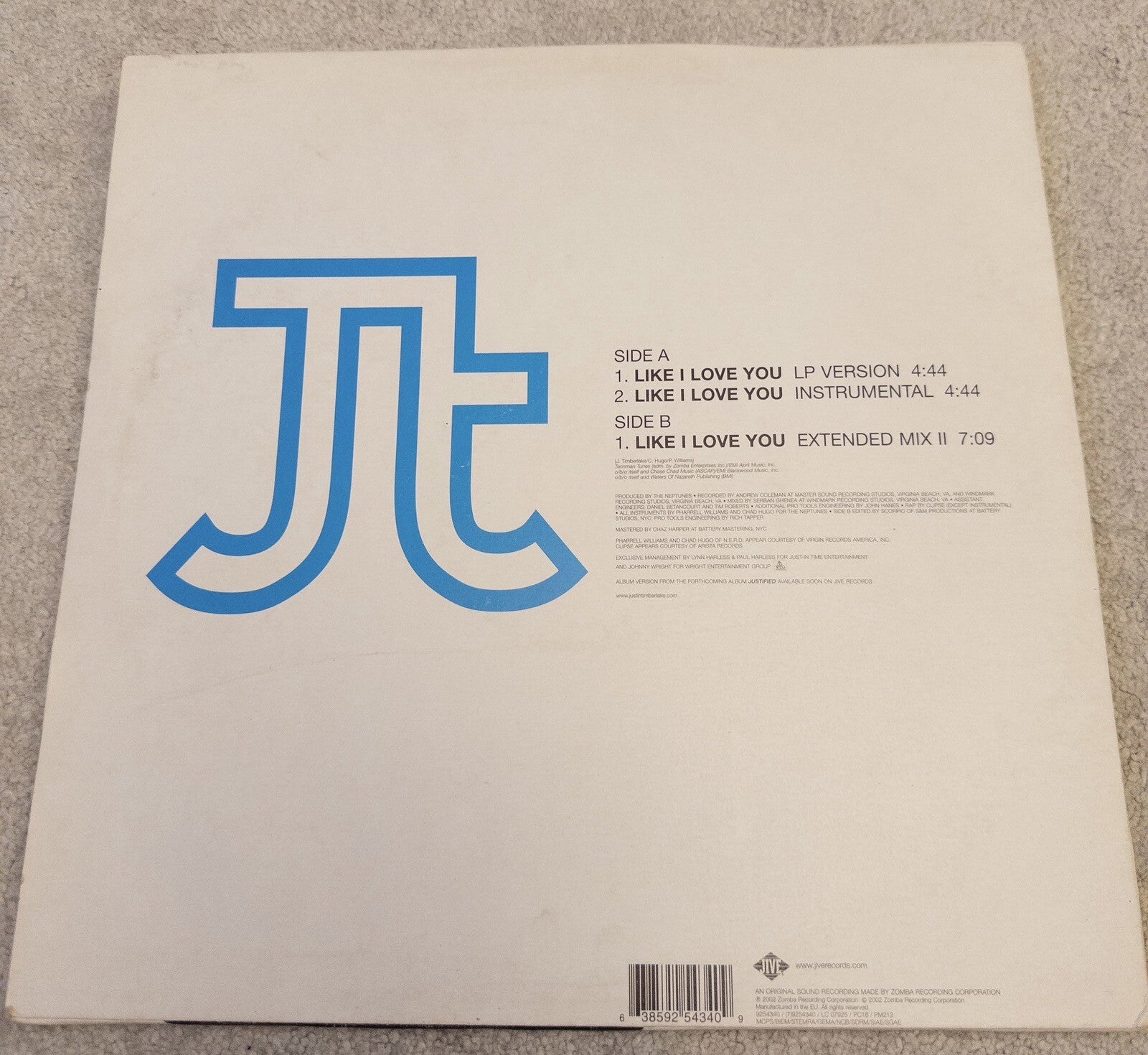 JUSTIN TIMBERLAKE- Like I Love You- Vinyl LP 2002