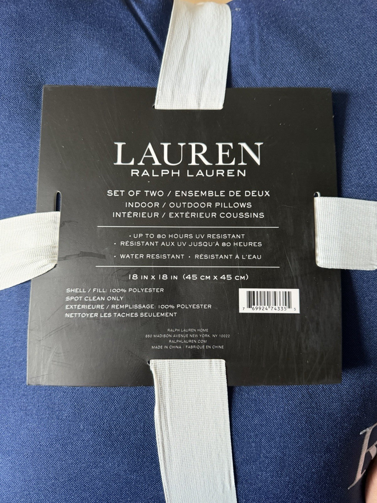 Lauren Ralph Lauren Blue Indoor/Outdoor Cushion 45x45cm Two Pack