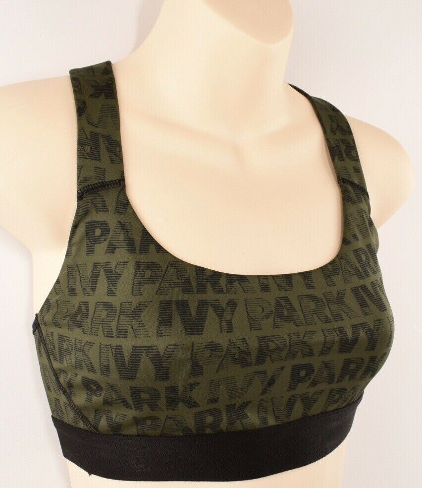 IVY PARK Women's Medium Support Breathable Bra, Olive Green/Black, size SMALL