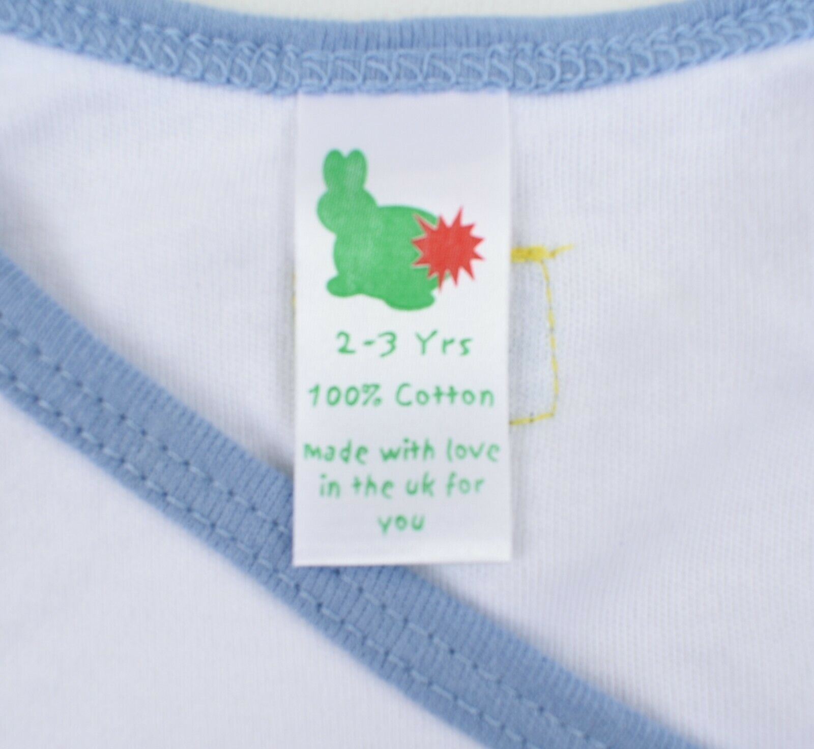 GREEN RABBIT Boys Wrap Around Top, White/Blue, MADE IN UK, size 2-3 Years