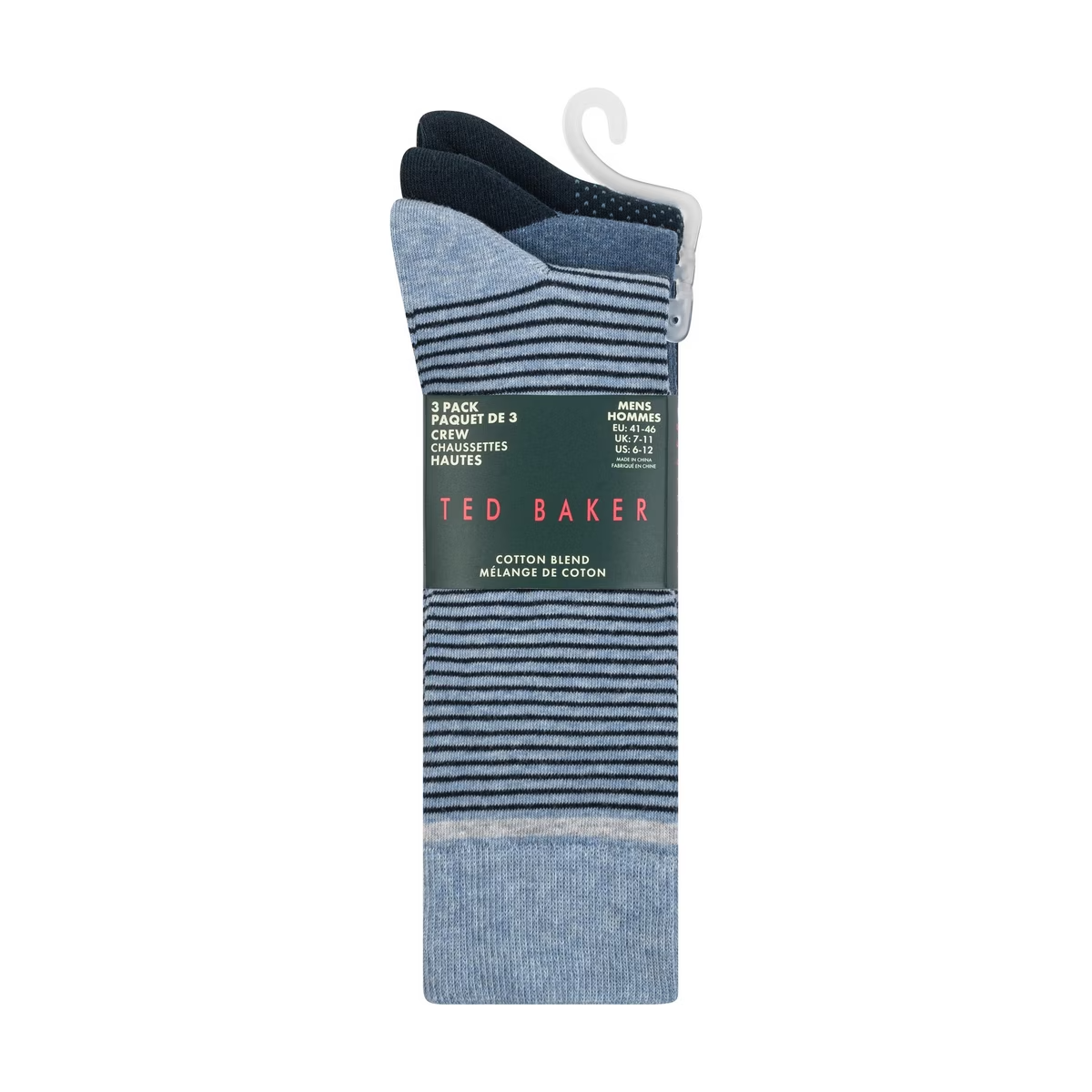 Ted Baker Mens Formal Crew Socks UK 7 - 11 Blue tones Pack of 3 Cotton Blend