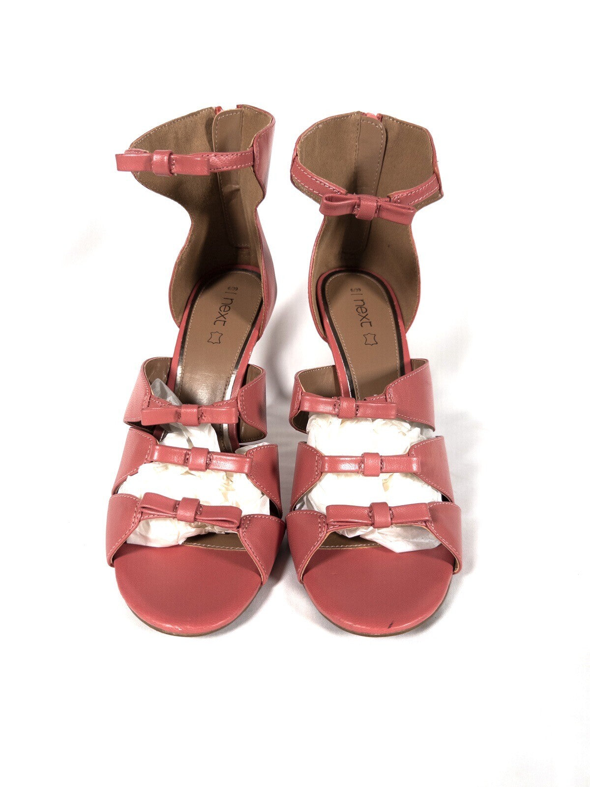 NEXT Women's Pink Stiletto Heels Zip up with bows Size UK 6/39
